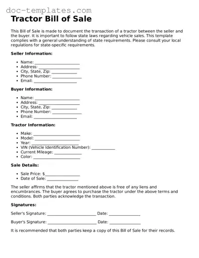 Official Tractor Bill of Sale Document
