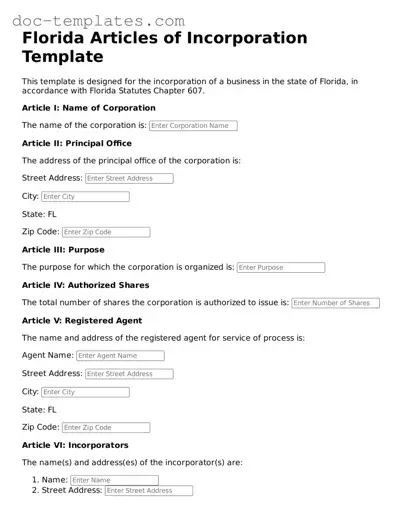 Legal  Articles of Incorporation Form for Florida