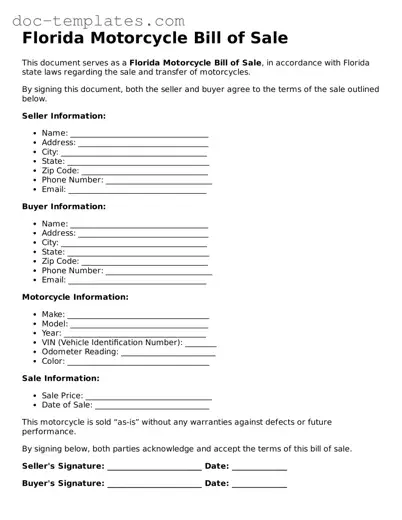 Legal  Motorcycle Bill of Sale Form for Florida