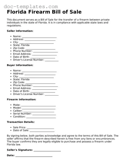 Legal  Firearm Bill of Sale Form for Florida