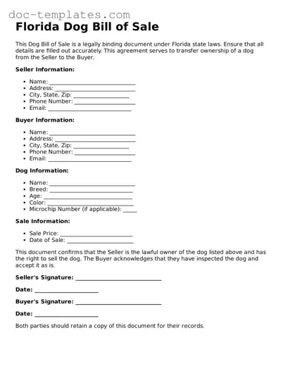 Legal  Dog Bill of Sale Form for Florida