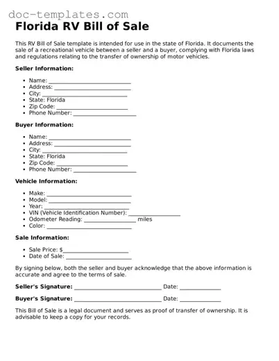 Legal  RV Bill of Sale Form for Florida