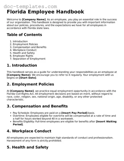 Legal  Employee Handbook Form for Florida