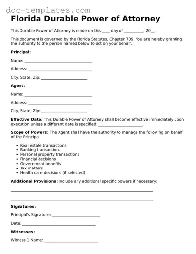 Legal  Durable Power of Attorney Form for Florida