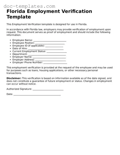 Legal  Employment Verification Form for Florida