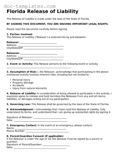 Legal  Release of Liability Form for Florida