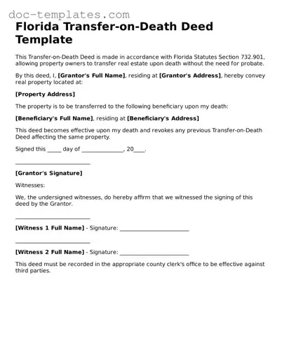 Legal  Transfer-on-Death Deed Form for Florida