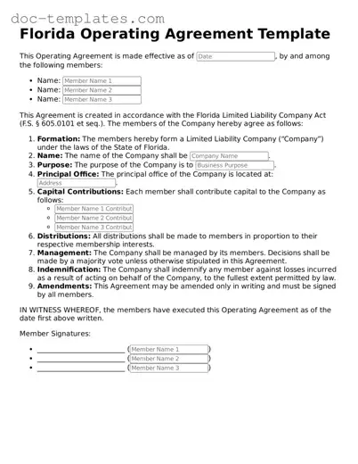 Legal  Operating Agreement Form for Florida