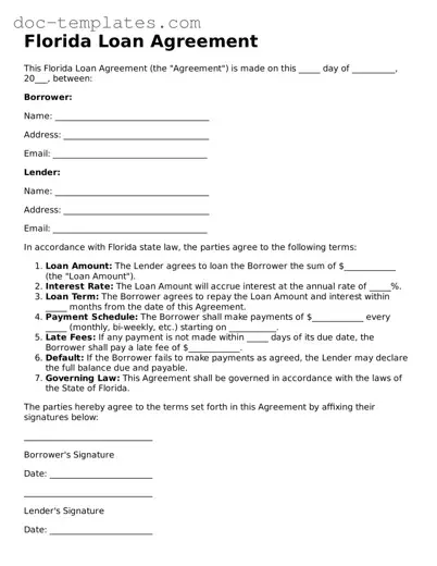 Legal  Loan Agreement Form for Florida