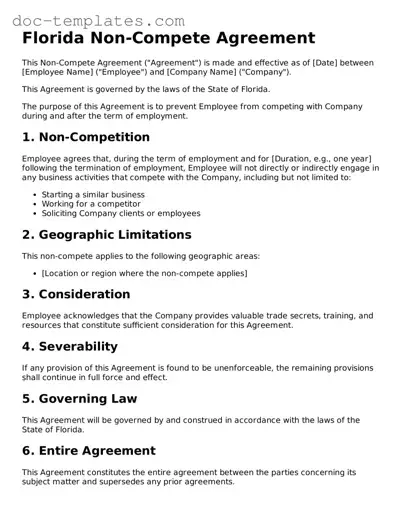 Legal  Non-compete Agreement Form for Florida