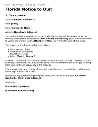 Legal  Notice to Quit Form for Florida