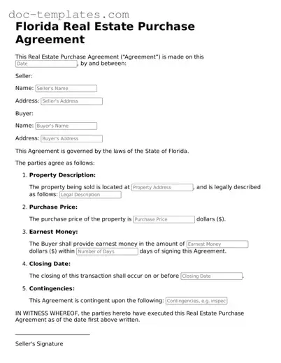 Legal  Real Estate Purchase Agreement Form for Florida