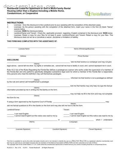 Download Florida Realtors Residential Lease Template