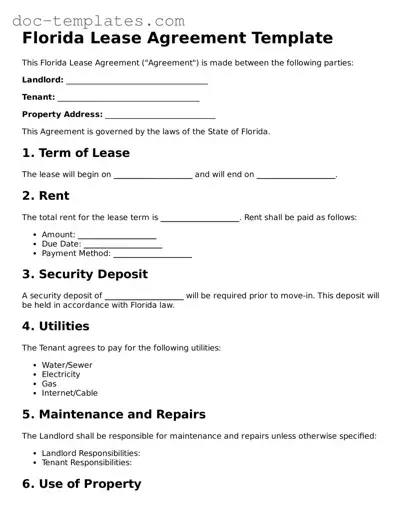 Legal  Lease Agreement Form for Florida