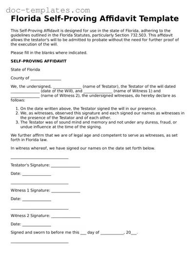 Legal  Self-Proving Affidavit Form for Florida