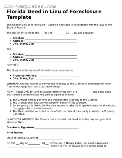 Legal  Deed in Lieu of Foreclosure Form for Florida