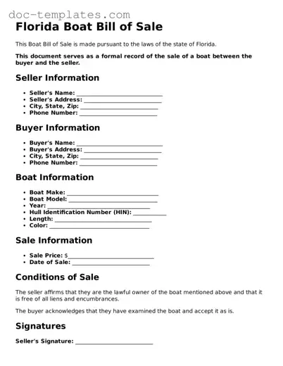 Legal  Boat Bill of Sale Form for Florida