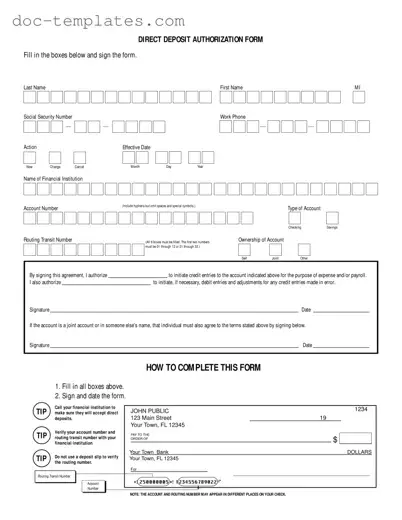 Download Generic Direct Deposit Template