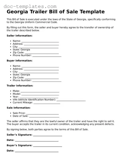 Legal  Trailer Bill of Sale Form for Georgia