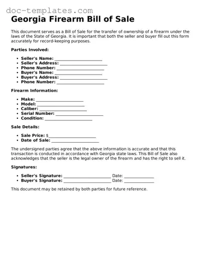 Legal  Firearm Bill of Sale Form for Georgia
