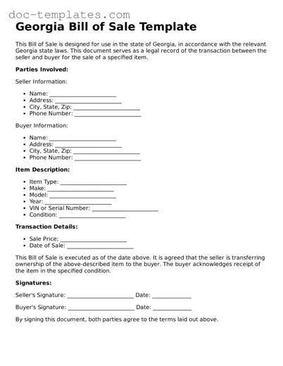 Legal  Bill of Sale Form for Georgia
