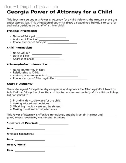 Legal  Power of Attorney for a Child Form for Georgia