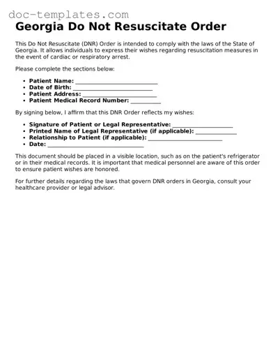 Legal  Do Not Resuscitate Order Form for Georgia