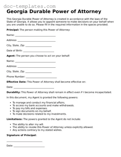 Legal  Durable Power of Attorney Form for Georgia