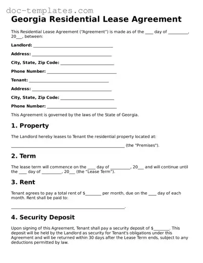 Legal  Residential Lease Agreement Form for Georgia