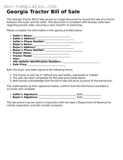 Legal  Tractor Bill of Sale Form for Georgia