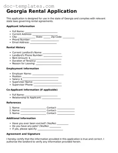 Legal  Rental Application Form for Georgia