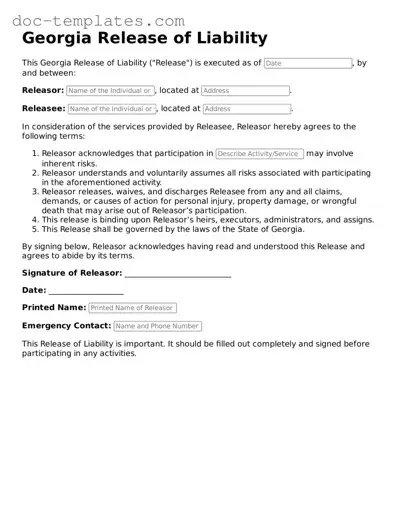 Legal  Release of Liability Form for Georgia