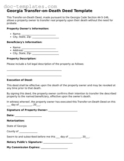 Legal  Transfer-on-Death Deed Form for Georgia