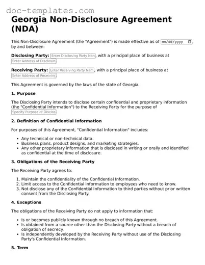 Legal  Non-disclosure Agreement Form for Georgia