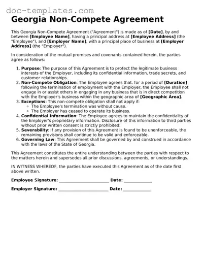 Legal  Non-compete Agreement Form for Georgia