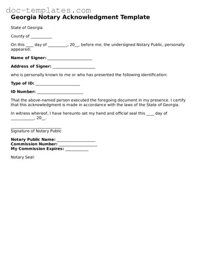 Legal  Notary Acknowledgement Form for Georgia