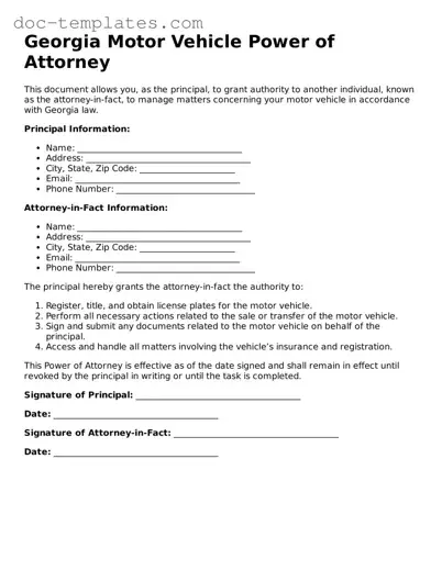 Legal  Motor Vehicle Power of Attorney Form for Georgia