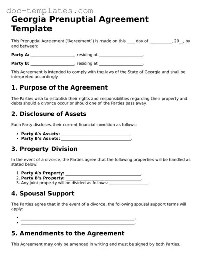 Legal  Prenuptial Agreement Form for Georgia