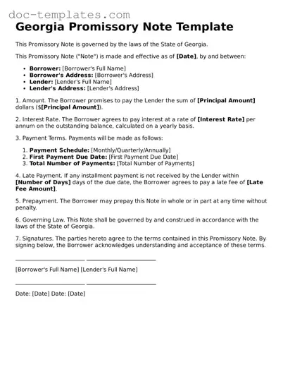 Legal  Promissory Note Form for Georgia