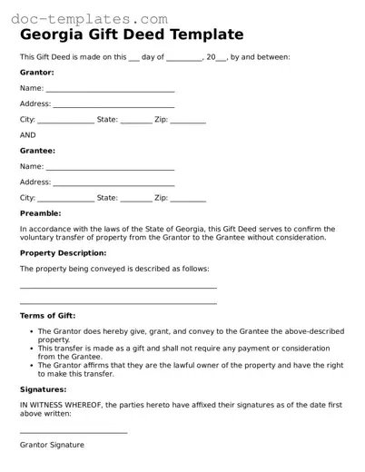 Legal  Gift Deed Form for Georgia