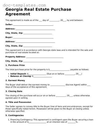 Legal  Real Estate Purchase Agreement Form for Georgia