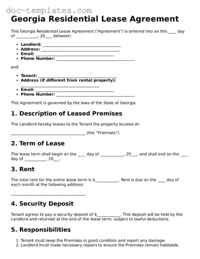 Legal  Lease Agreement Form for Georgia