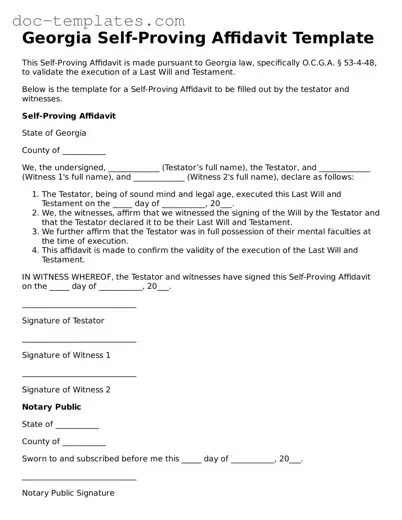 Legal  Self-Proving Affidavit Form for Georgia
