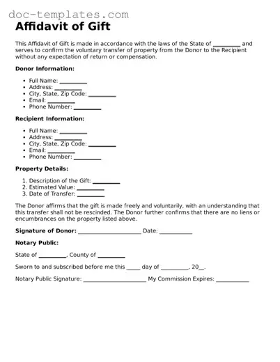 Official Affidavit of Gift Document