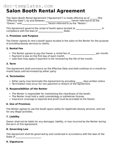 Official Salon Booth Rental Agreement Document