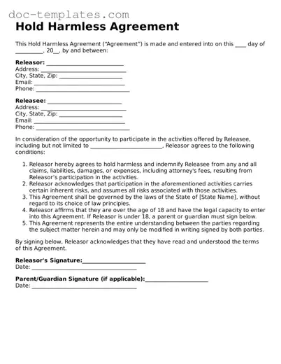 Official Hold Harmless Agreement Document