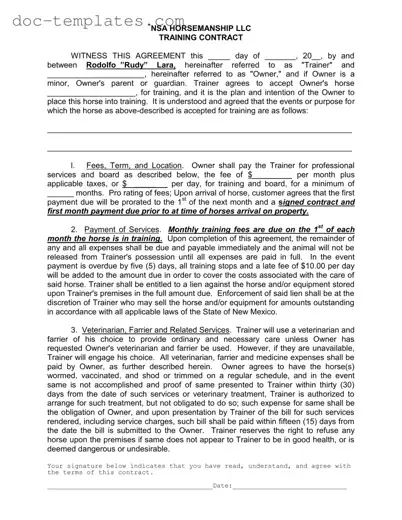 Download Horse Training Contract Template