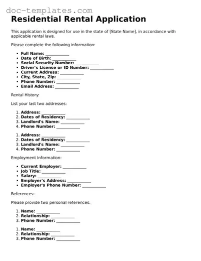 Official Rental Application Document