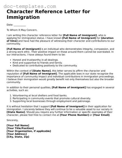 Official Character Reference Letter for Immigration Document