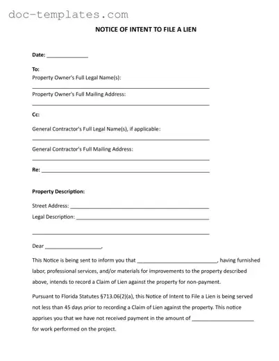 Download Intent To Lien Florida Template
